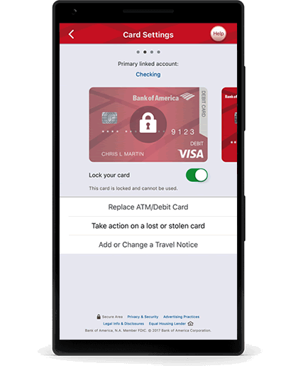 bank of america debit card lock/unlock app